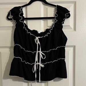 Kirious Los Angeles Black Ruffle Tie Front Bows Blouse